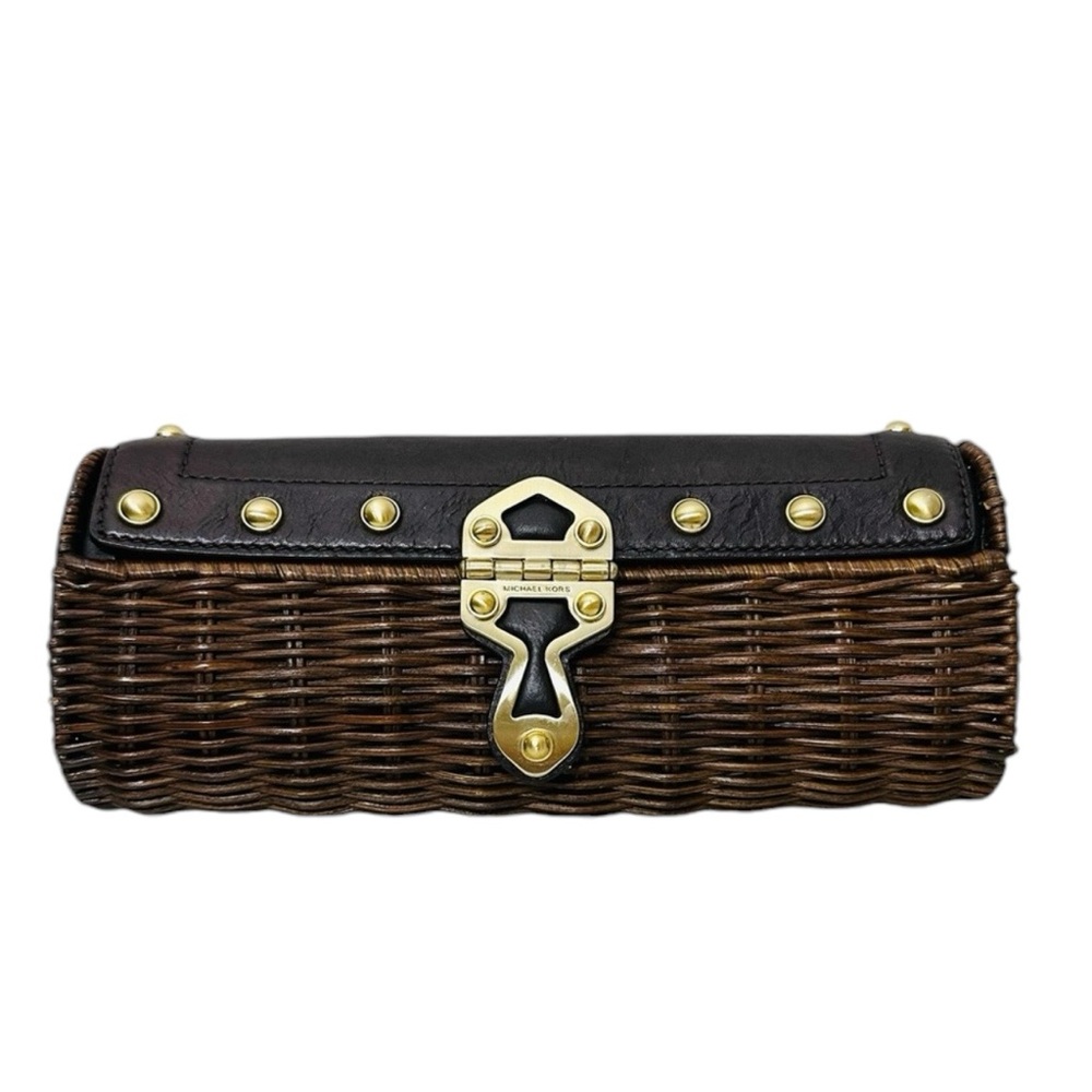 MICHAEL KORS SANTORINI WICKER LEATHER CLUTCH